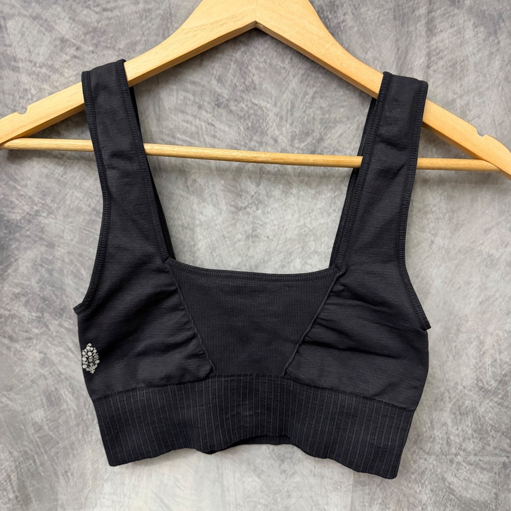 FP Movement Free People Square Neck Seamless Ribbed Crop Top Black XS/S